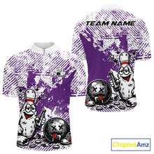 Load image into Gallery viewer, Purple Custom Funny Drunk Bowling Ball And Pin Bowling Beer Men Quarter-Zip Shirt, Bowler Jersey IPHW11241