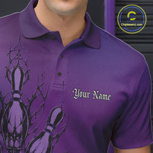 Load image into Gallery viewer, Custom Purple Y2K Gothic Cross Bowling Men Polo Shirt, Faith Bowling Jerseys IPHW11416