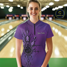 Load image into Gallery viewer, Custom Purple Y2K Gothic Cross Bowling Women Quarter-Zip Shirt, Faith Bowling Jerseys IPHW11416