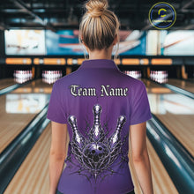 Load image into Gallery viewer, Custom Purple Y2K Gothic Cross Bowling Women Quarter-Zip Shirt, Faith Bowling Jerseys IPHW11416