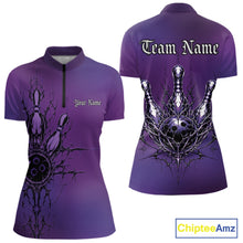 Load image into Gallery viewer, Custom Purple Y2K Gothic Cross Bowling Women Quarter-Zip Shirt, Faith Bowling Jerseys IPHW11416