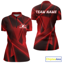 Load image into Gallery viewer, Custom Red Fragmental Pattern  Women Bowling Team Quarter-Zip Shirt, Bowling Jerseys IPHW11428