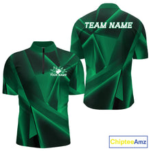 Load image into Gallery viewer, Custom Green Fragmental Pattern Background Men Bowling Team Quarter-Zip Shirt, Bowling Jerseys IPHW11432