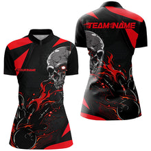 Load image into Gallery viewer, Custom Black And Red Flame Bowling Shirts For Women, Halloween Skull Bowling Shirts Outfits IPHW7088