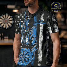 Load image into Gallery viewer, Custom Blue Thin Line US Flag Patriotic Flame Dartboard Dart Men Polo Shirts, Dart Jerseys IPHW9640