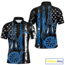 Load image into Gallery viewer, Custom Blue Thin Line US Flag Patriotic Flame Dartboard Dart Men Polo Shirts, Dart Jerseys IPHW9640