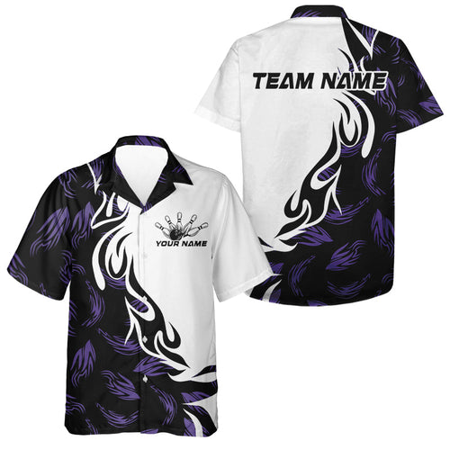 Custom Black And Purple Bowling Hawaiian Shirts For Men, Bowling Hawaiian Bowling League Shirts IPHW7399