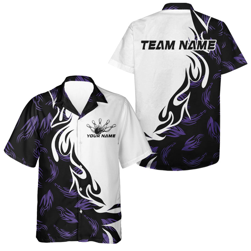 Custom Black And Purple Bowling Hawaiian Shirts For Men, Bowling Hawaiian Bowling League Shirts IPHW7399