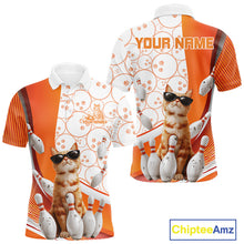 Load image into Gallery viewer, Custom Funny Smirk Orange Cat With Sunglasses Bowling Team Men Polo Shirts IPHW10104