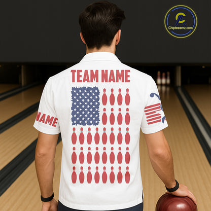 Customizable Patriotic American Flag Bowling Pins Hawaiian Shirts For Men And Women, Bowling Team Shirt IPHW3809