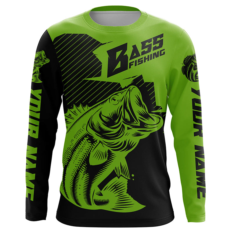 Personalized Bass Fishing Jerseys, Bass Fishing Long Sleeve Fishing Tournament Shirts | Green IPHW5751