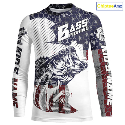 Personalized American Flag Bass Fishing Jerseys, Patriotic Bass Fishing Tournament Shirts IPHW5754