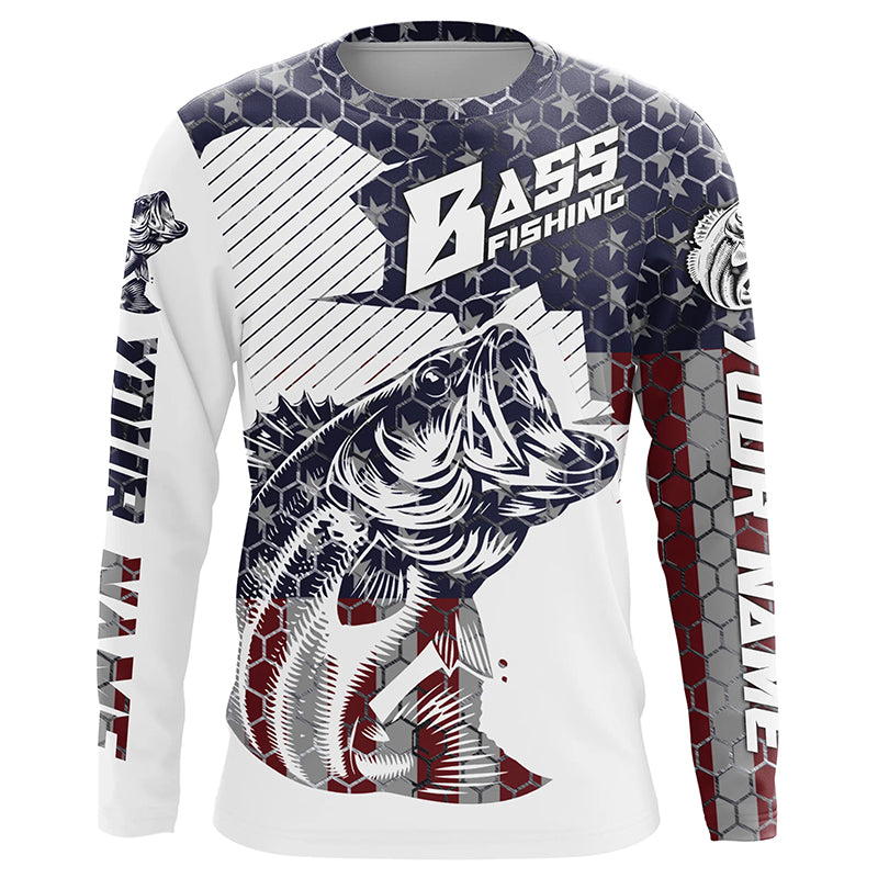 Personalized American Flag Bass Fishing Jerseys, Patriotic Bass Fishing Tournament Shirts IPHW5754