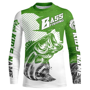 Personalized Bass Fishing Jerseys, Bass Fishing Long Sleeve Fishing Tournament Shirts | Green Camo IPHW5755