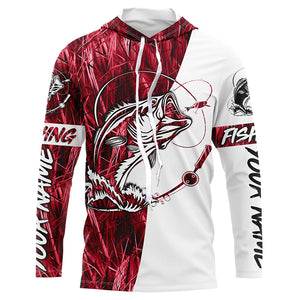 Custom Bass Fishing Tattoo Red Camo Long Sleeve Tournament Fishing Shirts, Bass Fishing Jerseys IPHW5766