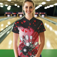 Load image into Gallery viewer, Custom Black And Red Heart Valentine Bowling Quarter-Zip Shirts For Women, Couple Bowling IPHW8353