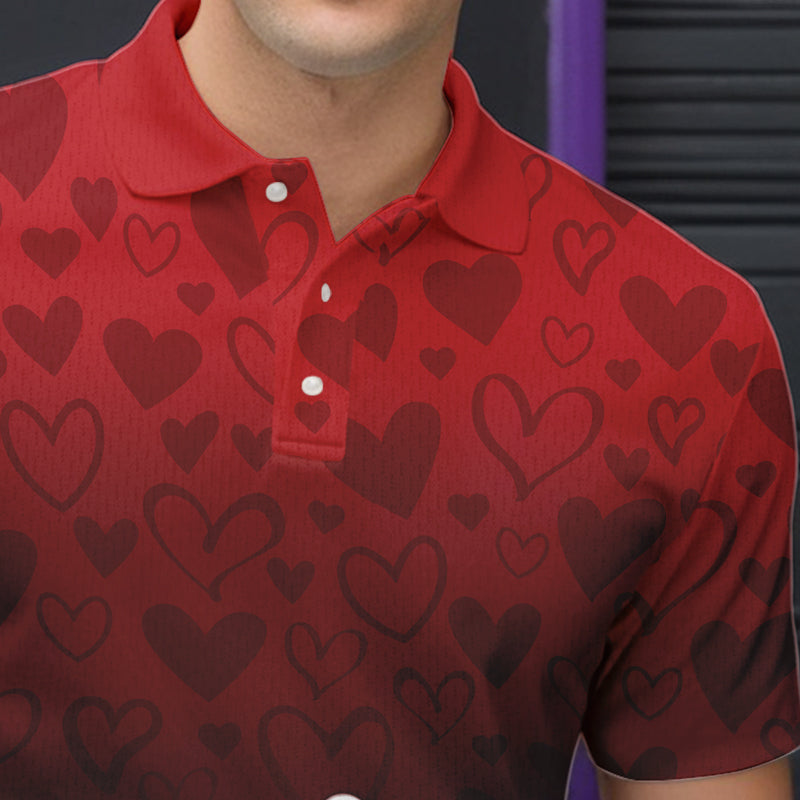 Red Heart Theme Custom Valentines Bowling Polo Shirt For Men, Couple Bowling Outfits IPHW8357