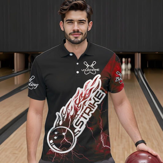 Custom Black And Red Thunder Lightning Strike Bowling Polo Shirts For Men Team Shirt IPHW8533