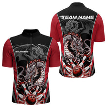 Load image into Gallery viewer, Custom Black And Red Dragon Bowling Quarter-Zip Shirts For Men, Dragon Bowling Tournament Uniform IPHW8553