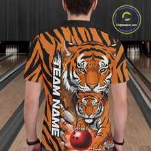 Load image into Gallery viewer, Custom Tiger Print Bowling Team Shirts, Tiger Men Polo Shirts With Name IPHW9095