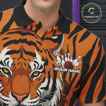 Load image into Gallery viewer, Custom Tiger Print Bowling Team Shirts, Tiger Men Polo Shirts With Name IPHW9095