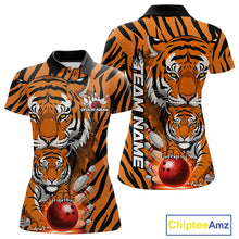 Load image into Gallery viewer, Custom Tiger Print Bowling Team Shirts, Tiger Women Polo Shirts With Name IPHW9095