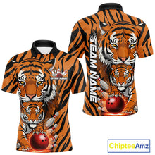 Load image into Gallery viewer, Custom Tiger Print Bowling Team Shirts, Tiger Men Polo Shirts With Name IPHW9095