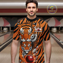 Load image into Gallery viewer, Custom Tiger Print Bowling Team Shirts, Tiger Men Quarter-Zip Shirts With Name IPHW9095