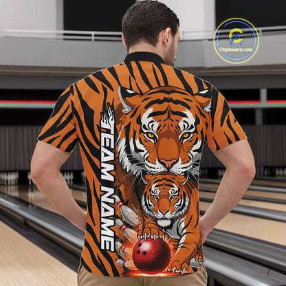 Custom Tiger Print Bowling Team Shirts, Tiger Men Quarter-Zip Shirts With Name IPHW9095