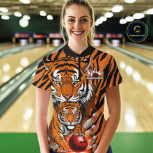 Load image into Gallery viewer, Custom Tiger Print Bowling Team Shirts, Tiger Women Quarter-Zip Shirts With Name IPHW9095