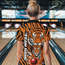 Load image into Gallery viewer, Custom Tiger Print Bowling Team Shirts, Tiger Women Quarter-Zip Shirts With Name IPHW9095