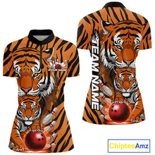 Load image into Gallery viewer, Custom Tiger Print Bowling Team Shirts, Tiger Women Quarter-Zip Shirts With Name IPHW9095