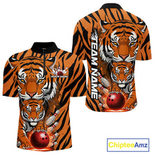 Load image into Gallery viewer, Custom Tiger Print Bowling Team Shirts, Tiger Men Quarter-Zip Shirts With Name IPHW9095