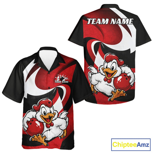 Custom Black And Red Cute Funny Chicken Bowling Jerseys Bowling Team Shirt For Men And Women IPHW11626