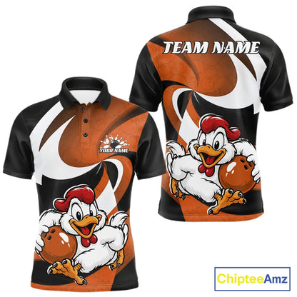 Custom Black And Orange Cute Funny Chicken Bowling Jerseys Bowling Team Shirt For Men IPHW11628