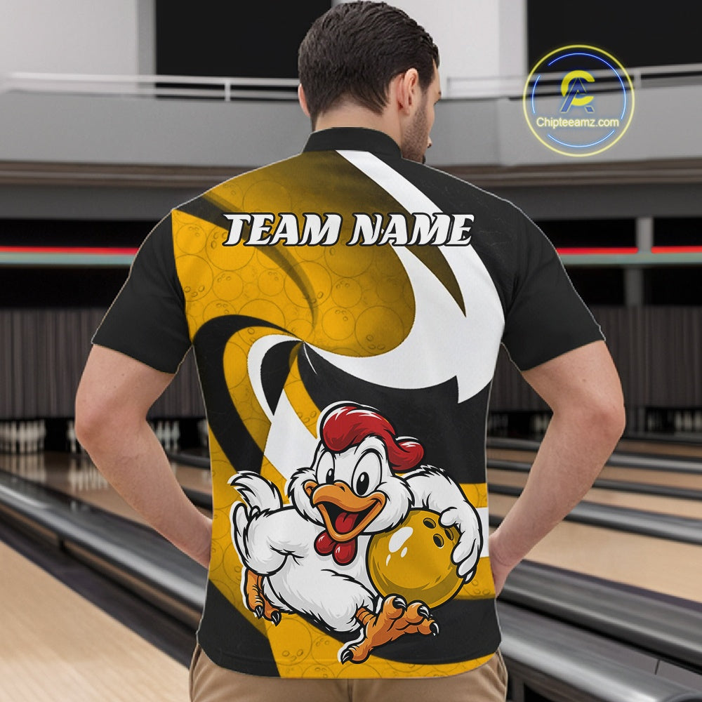 Custom Black And Yellow Cute Funny Chicken Bowling Jerseys Bowling Team Shirt For Men IPHW11629