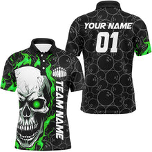 Load image into Gallery viewer, Custom Green Flame Skull Halloween Bowling Shirts For Men With Custom Name, Team Name, Number IPHW7102