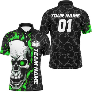 Custom Green Flame Skull Halloween Bowling Shirts For Men With Custom Name, Team Name, Number IPHW7102