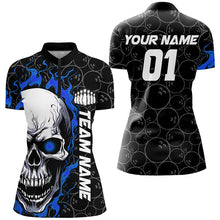 Load image into Gallery viewer, Custom Blue Flame Skull Halloween Ladies Bowling Shirts With Custom Name, Team Name, Number IPHW7103