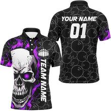 Load image into Gallery viewer, Custom Purple Flame Skull Halloween Bowling Shirts For Men With Custom Name, Team Name, Number IPHW7104