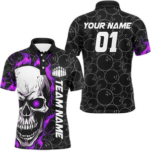 Custom Purple Flame Skull Halloween Bowling Shirts For Men With Custom Name, Team Name, Number IPHW7104