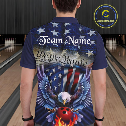 Customized Eagle Bowling Shirt Patriotic Polo Bowling Jersey For Men US Bowling | Blue IPHW7110