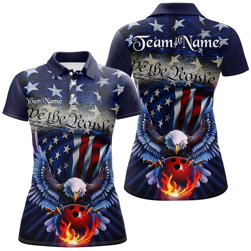 Customized Eagle Bowling Shirt Patriotic Polo Bowling Jersey For Women US Bowling | Blue IPHW7110