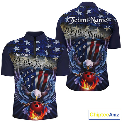 Customized Eagle Bowling Shirt Patriotic Polo Bowling Jersey For Men US Bowling | Blue IPHW7110