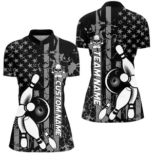 American Flag Black And White Custom Womens Bowling Shirts, Bowling Team Jerseys IPHW5211