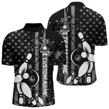 Load image into Gallery viewer, American Flag Black And White Custom Bowling Polo Shirts For Men, Patriotic Bowling Team Jerseys IPHW5211