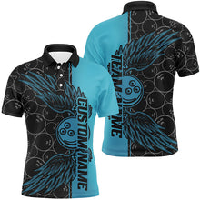 Load image into Gallery viewer, Black And Teal Blue Custom Bowling Ball And Wings Bowling Shirts For Men, Bowling Team Uniform IPHW7929