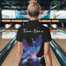 Load image into Gallery viewer, Custom Blue Galaxy Butterfly Bowling Women Polo Shirts, Ladies Bowling Team Outfit IPHW10241