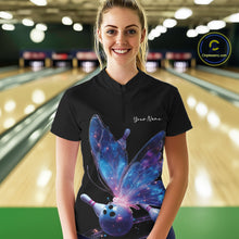 Load image into Gallery viewer, Custom Blue Galaxy Butterfly Bowling Women Quarter-Zip Shirts, Ladies Bowling Outfit IPHW10241