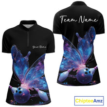 Load image into Gallery viewer, Custom Blue Galaxy Butterfly Bowling Women Quarter-Zip Shirts, Ladies Bowling Outfit IPHW10241
